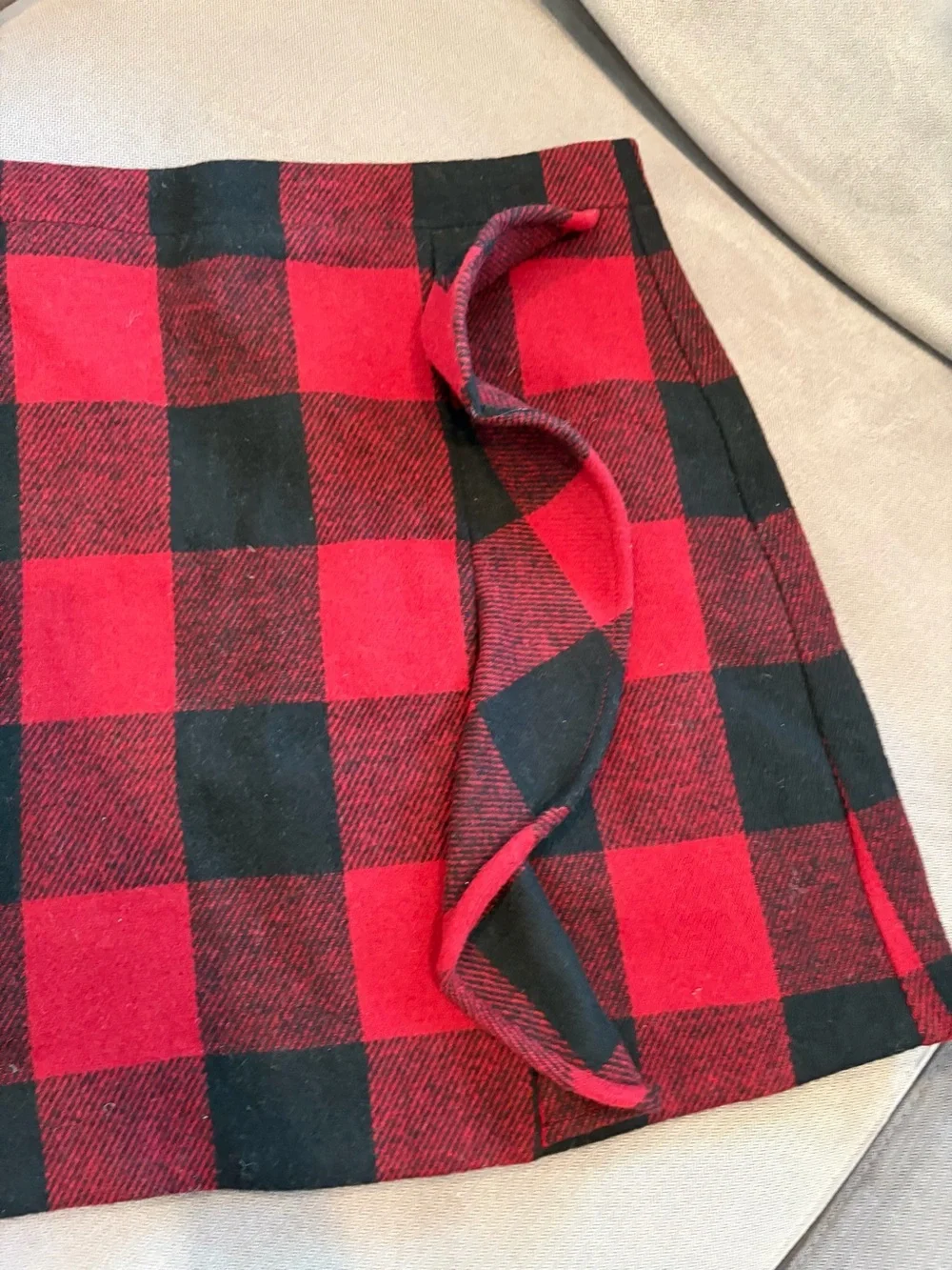 J. Crew Red and Black Plaid Ruffle Wool Mini Skirt